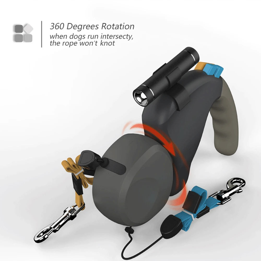 Retractable Dual Dog Leash with Light